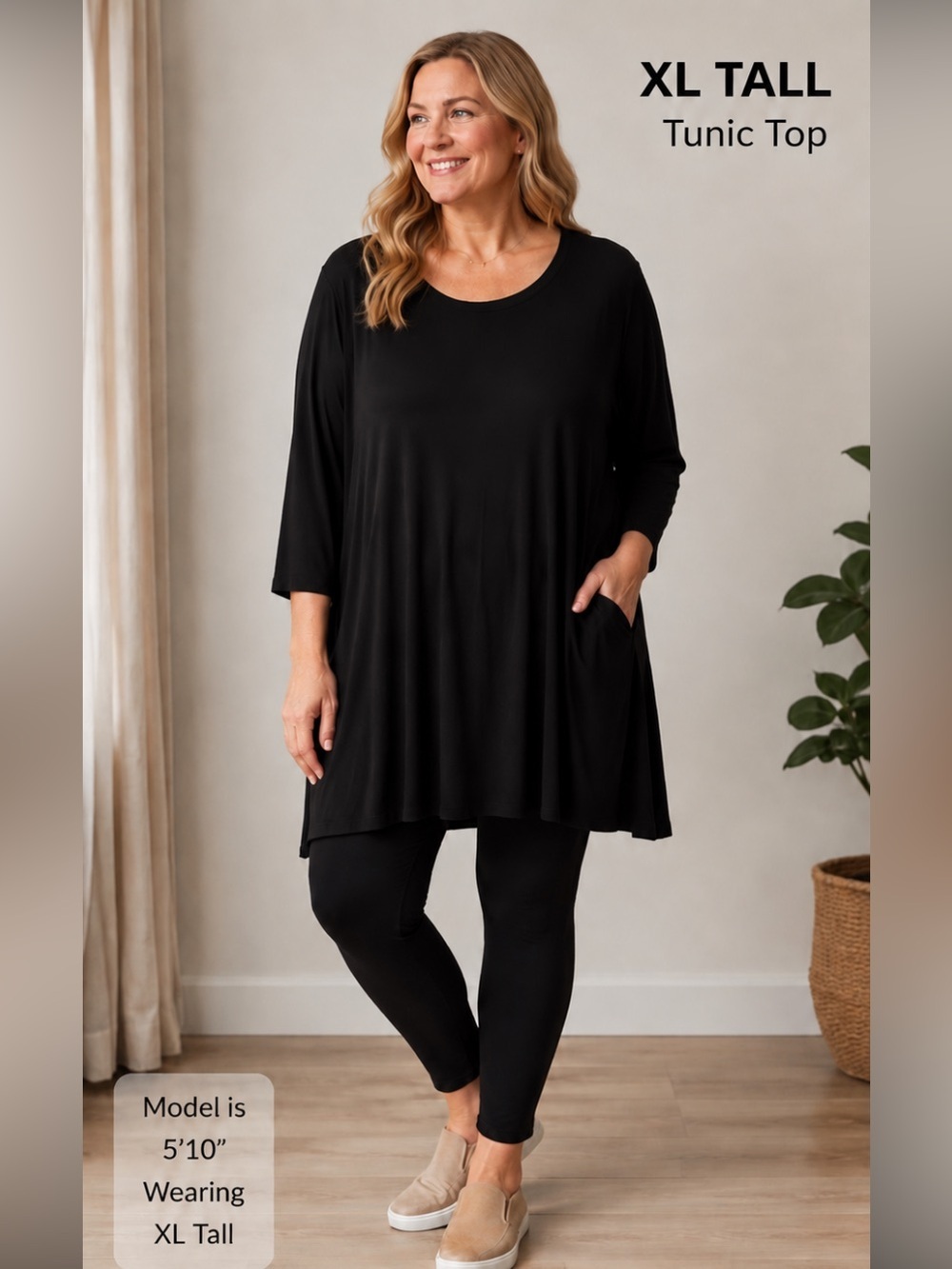 J.Jill Wearever Tunic Top Long Sleeve Casual Black Lagenlook Size XL Tall